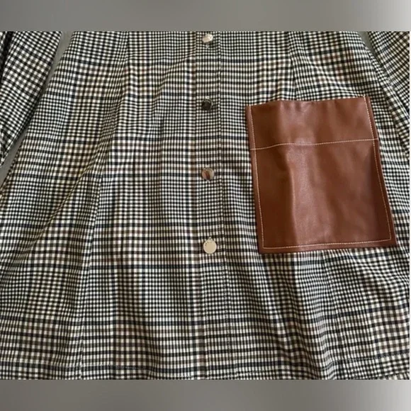 STAUD ‘Oz’ Checkered Long Sleeve Dress with Leatherette Details - Picture 12 of 16